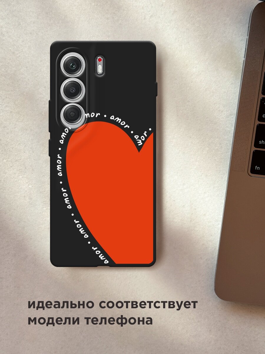 Черный матовый чехол на Tecno Camon 40 / Текно Камон 40 с принтом "Amor heart 3 - 14 февраля" — фото 1