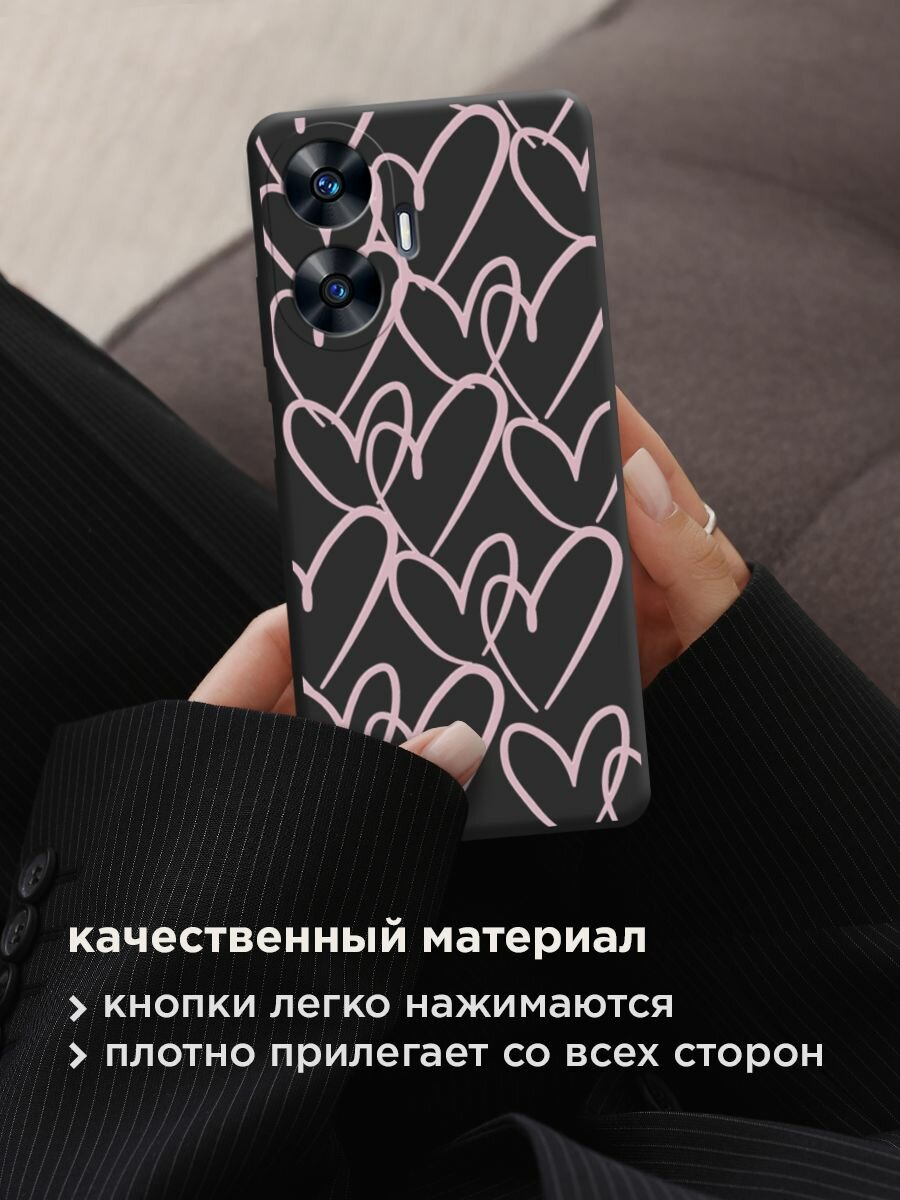 Чехол на Realme C55 / Реалми С55 с принтом "Hearts doodle pink 1" — фото 1