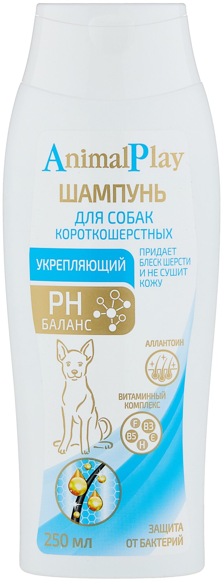 Шампунь Animal Play укрепляющий с аллантоином и витаминами для короткошерстных собак, 250мл