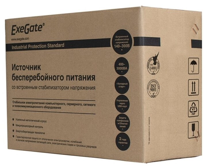 Источник бесперебойного питания Exegate EP285589RUS 450VA/240W, LED, AVR, 4*IEC-C13, RJ45/11, black - фото №2