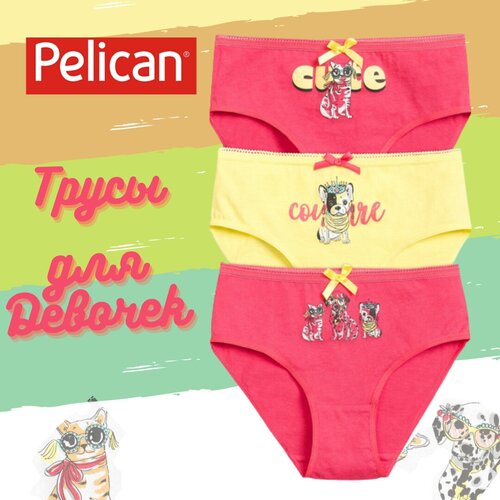 Трусы  Pelican для девочек, 3 шт., размер 1, мультиколор