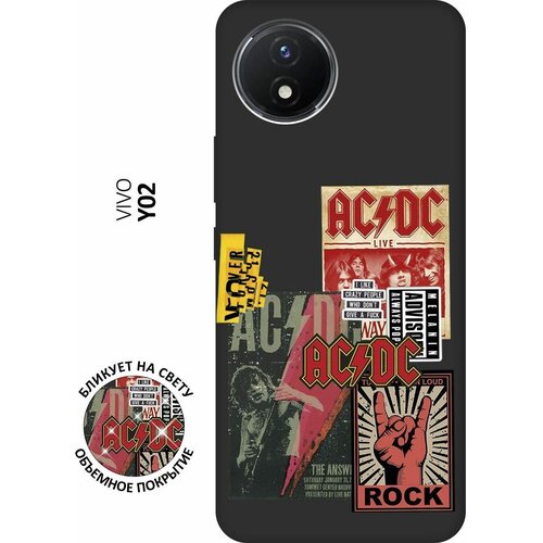 Матовый чехол AC/DC Stickers для Vivo Y02 / Виво У02 с 3D эффектом черный матовый чехол beatles stickers для vivo y02 виво у02 с 3d эффектом черный