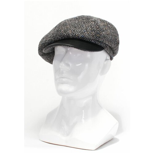 фото Кепка antar 72914тт из шерстяной ткани с кожей, размер 58-59, серый/черный