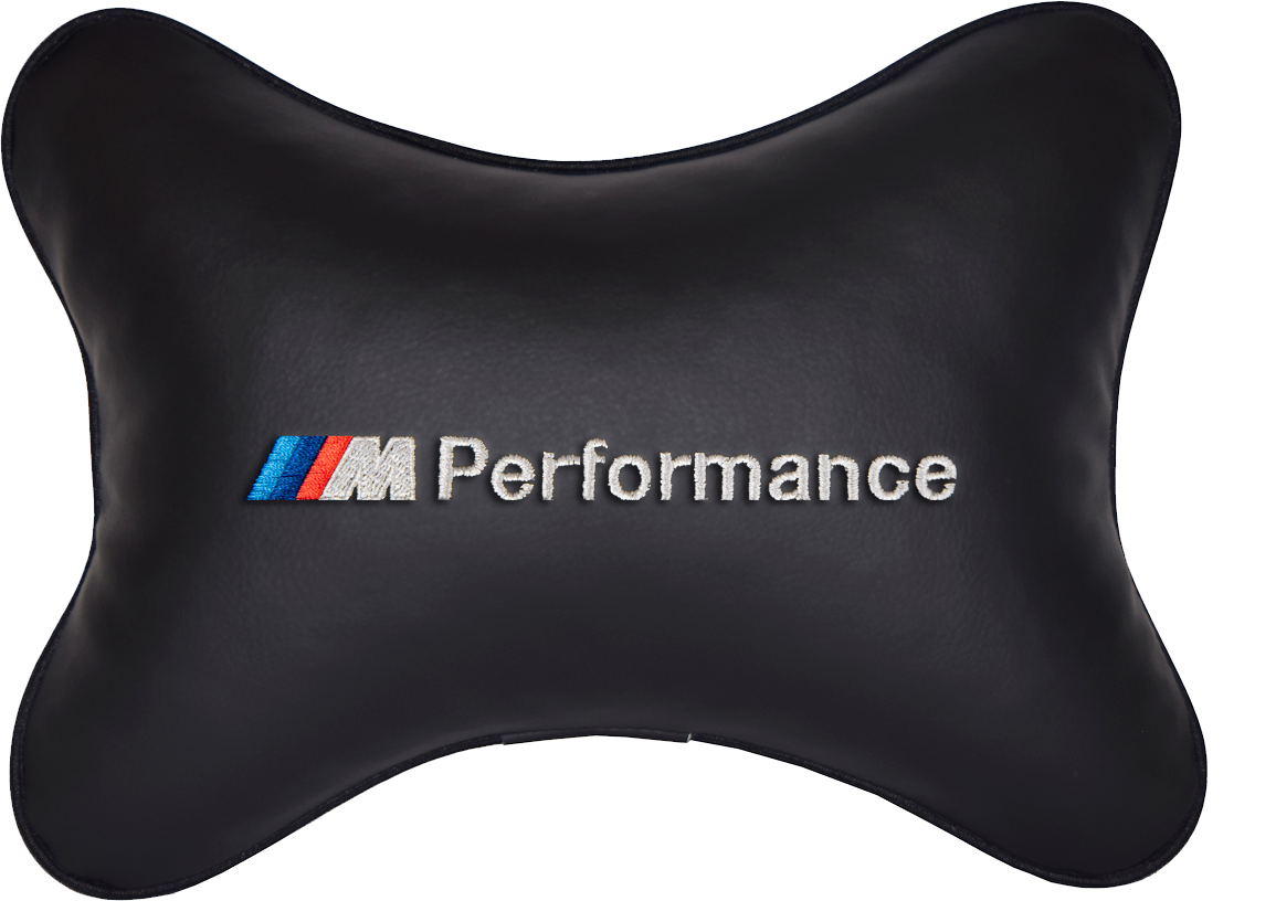 Подушка на подголовник экокожа Black с логотипом автомобиля BMW M PERFOMANCE