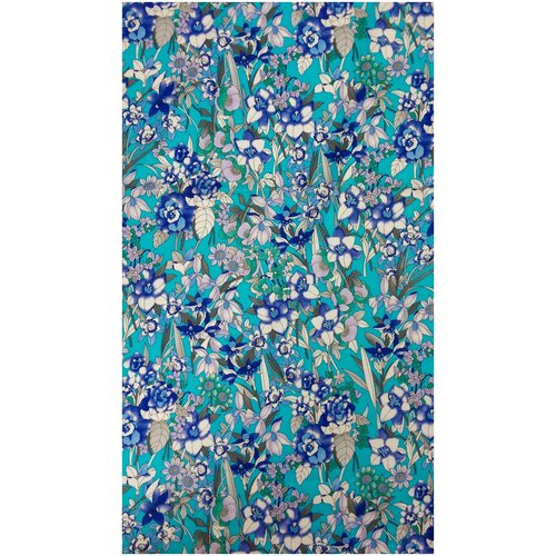 Ткань Хлопок-сатин бирюзово-голубого цвета с цветочным принтом Италия 235 см ткань сатин голубого цвета цена 1 м розница
