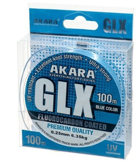 Akara Леска Akara GLX Premium Blue, диаметр 0.25 мм, тест 6.35 кг, 100 м, голубая