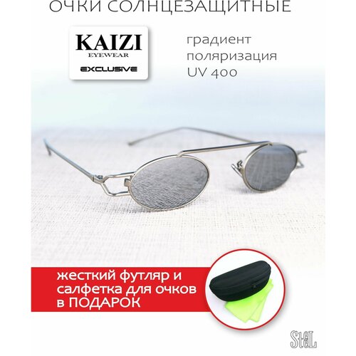 Солнцезащитные очки Kaizi, узкие, оправа: металл, поляризационные, зеркальные, серебряный/серебряный