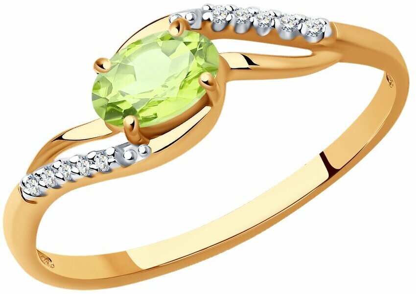 Кольцо Diamant online, золото, 585 проба, фианит, хризолит