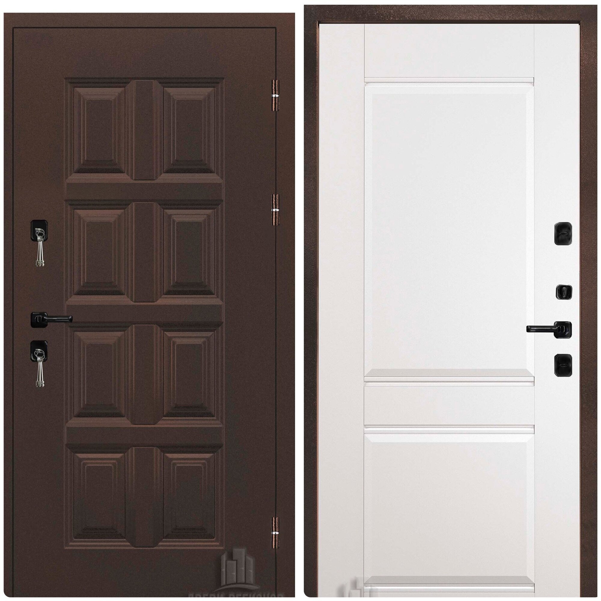 Входная дверь в дом винтер термо внешняя отделка муар мокко , внутренняя панель ПВХ аляска, цвет белый , размер по коробке 880х2050, правая - фотография № 1