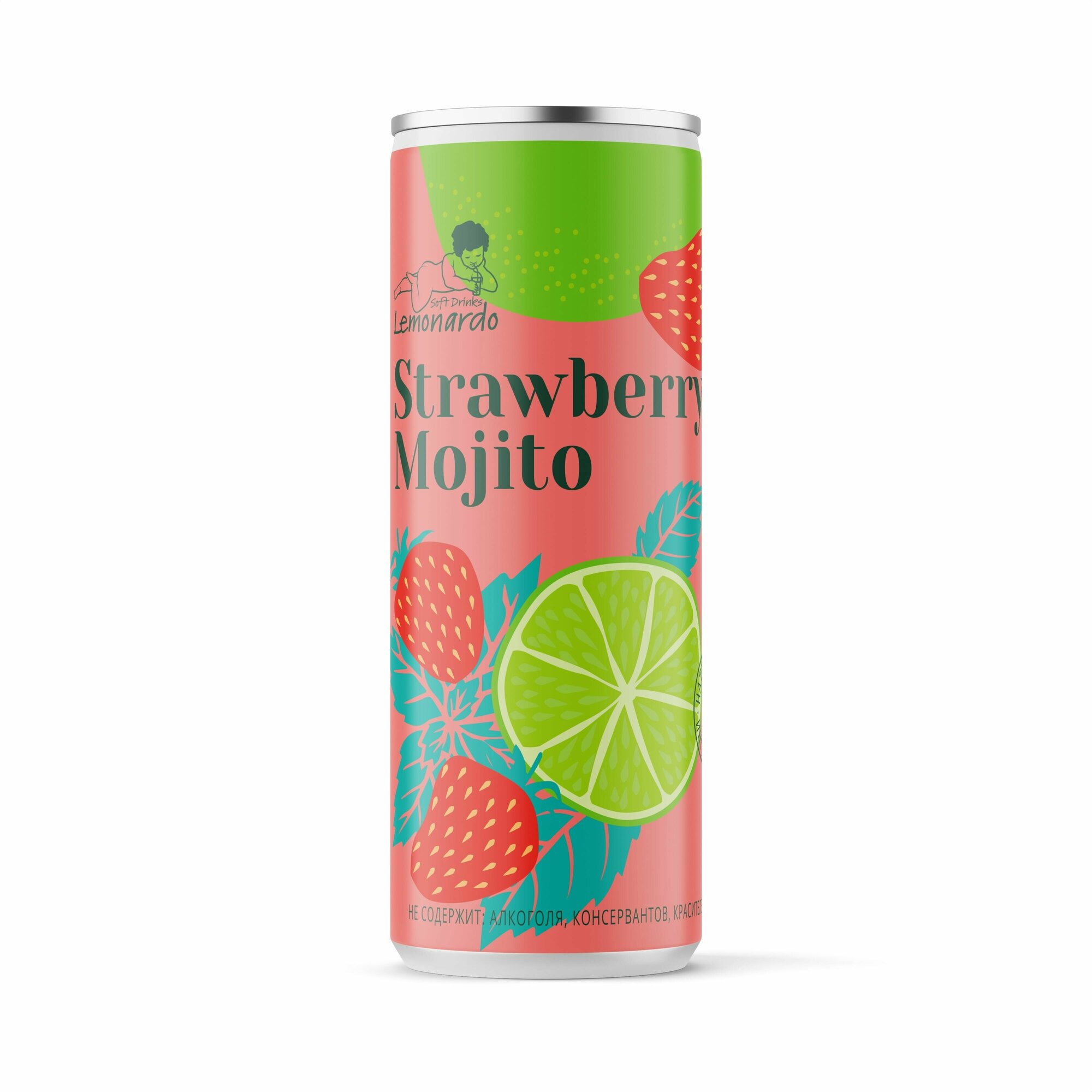 Напиток газированный Лимонад Клубничный Мохито без сахара / Lemonardo Strawberry Mojito, алюминиевая банка 330мл. 6шт - фотография № 2