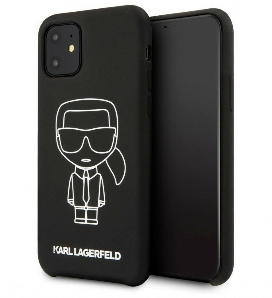 Чехол Lagerfeld для iPhone 11 Liquid silicone Ikonik outlines Hard Black/White