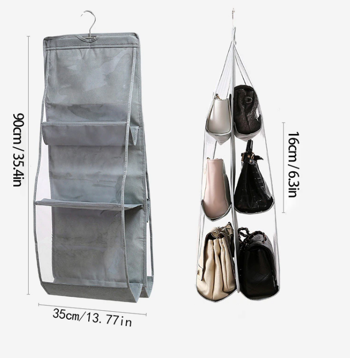 Подвесной органайзер для хранения сумок, белья, вещей, 6 отделений, серый - фотография № 4