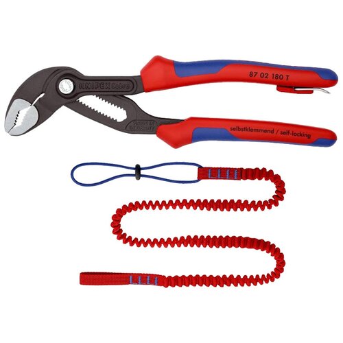 Клещи Knipex 87 02 180 T BK со страховочным креплением 180 мм красный/синий