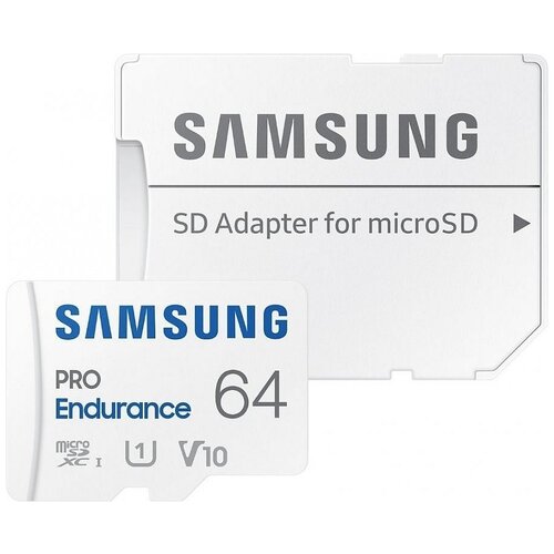 Карта памяти Samsung microSDXC 64 ГБ Class 10, V10, UHS-I U1, R/W 100/30 МБ/с, адаптер на SD, 1 шт., белый детская карта памяти на день рождения запись роста эмблемы детские деревянные знаки объявления