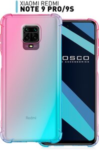 ROSCO/ Противоударный силиконовый чехол на Xiaomi Redmi Note 9 Pro, Redmi Note 9S (Сяоми Редми Ноут 9 Про, Нот 9С) с усиленными углами, розово-голубой