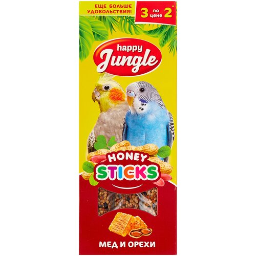 Лакомство для птиц Happy Jungle мед + орехи , 90 г , 3 шт. в уп.
