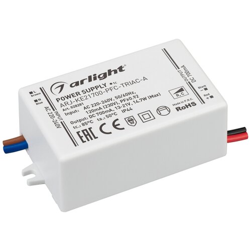 фото Блок питания arj-ke21700-pfc-triac-a (15w, 700ma) (arl, ip44 пластик, 5 лет) arlight