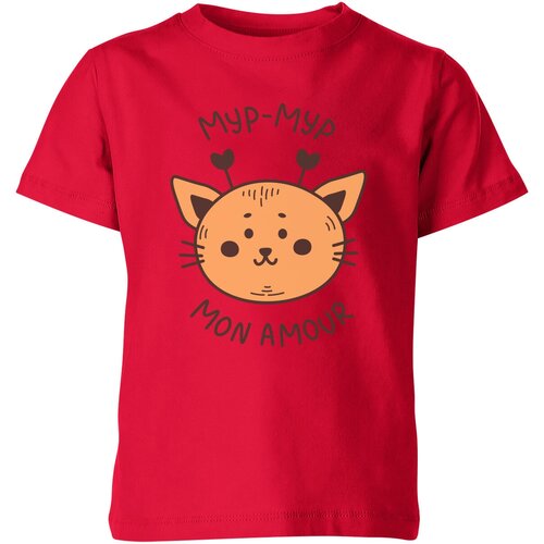 женская футболка милый котик с подписью s красный Футболка Us Basic, размер 12, красный