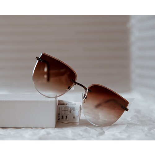 фото Солнцезащитные очки , кошачий глаз, оправа: металл, для женщин, коричневый tsatsky