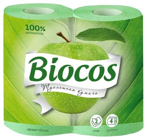 Туалетная с ароматом яблока BioCos, 4 рулона, 1 шт.