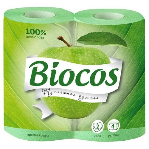 Туалетная с ароматом яблока BioCos, 4 рулона, 1 шт.