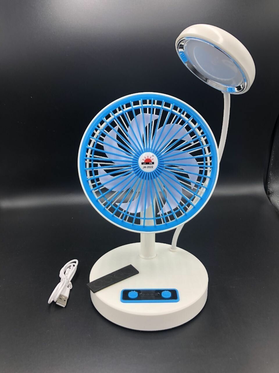 Вентилятор настольный беспроводной с LED лампой, 2 режима - фотография № 1