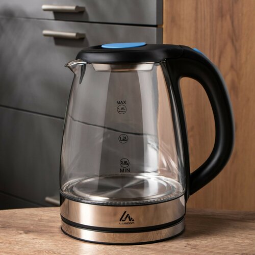 Чайник электрический Luazon LSK-1802 стекло 18 л 1500 Вт подсветка чёрно-синий 2459₽