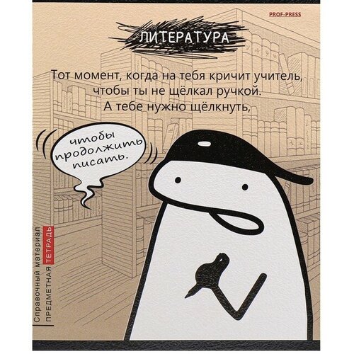 тетрадь предметная для сочинений проф пресс памятка для школьника а5 36л линейка Тетрадь предметная 48 листов в линию Школьные мемасики Литература, обложка мелованный картон, тиснение холст, блок офсет