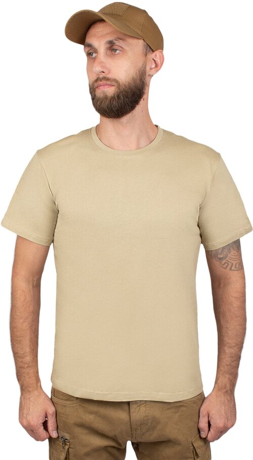 Футболка Kamukamu Мужская футболка нового образца без надписи цвет бежевый, размер 52, бежевый