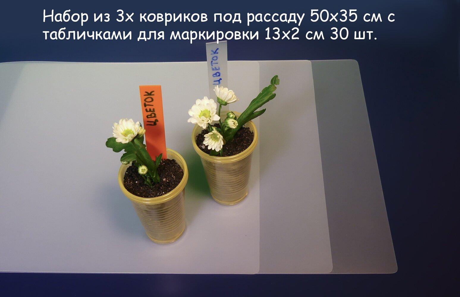 Набор для рассады, выращивания цветов. Три коврика 35*50см и таблички, маркеры памятка садоводу.