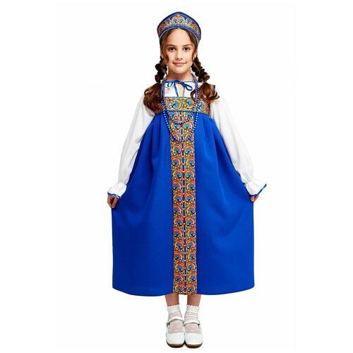 Русский народный сарафан для девочки синий детский