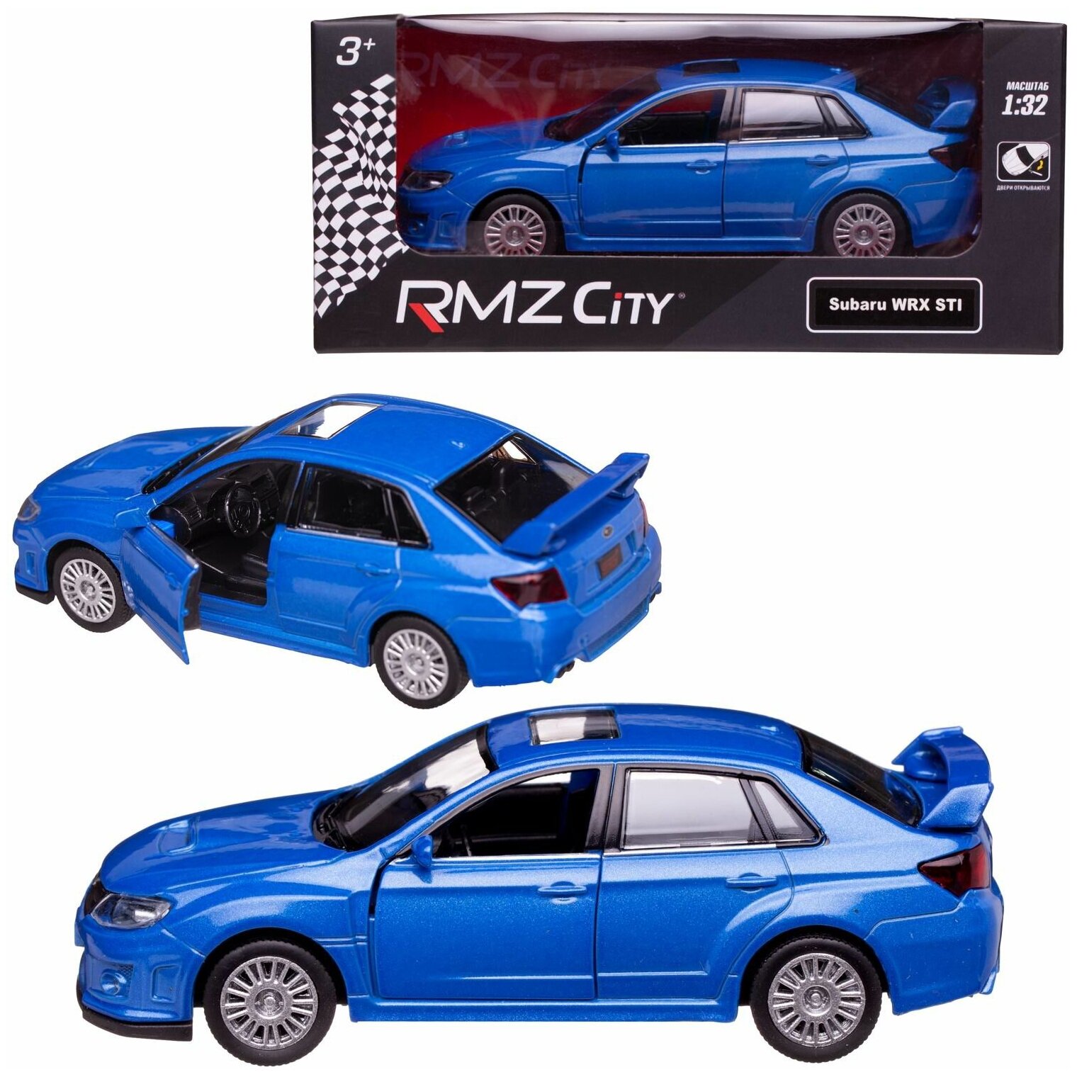 Машинка металлическая Uni-Fortune RMZ City серия 1:32 SUBARU WRX STI инерционная, цвет синий, двери открываются