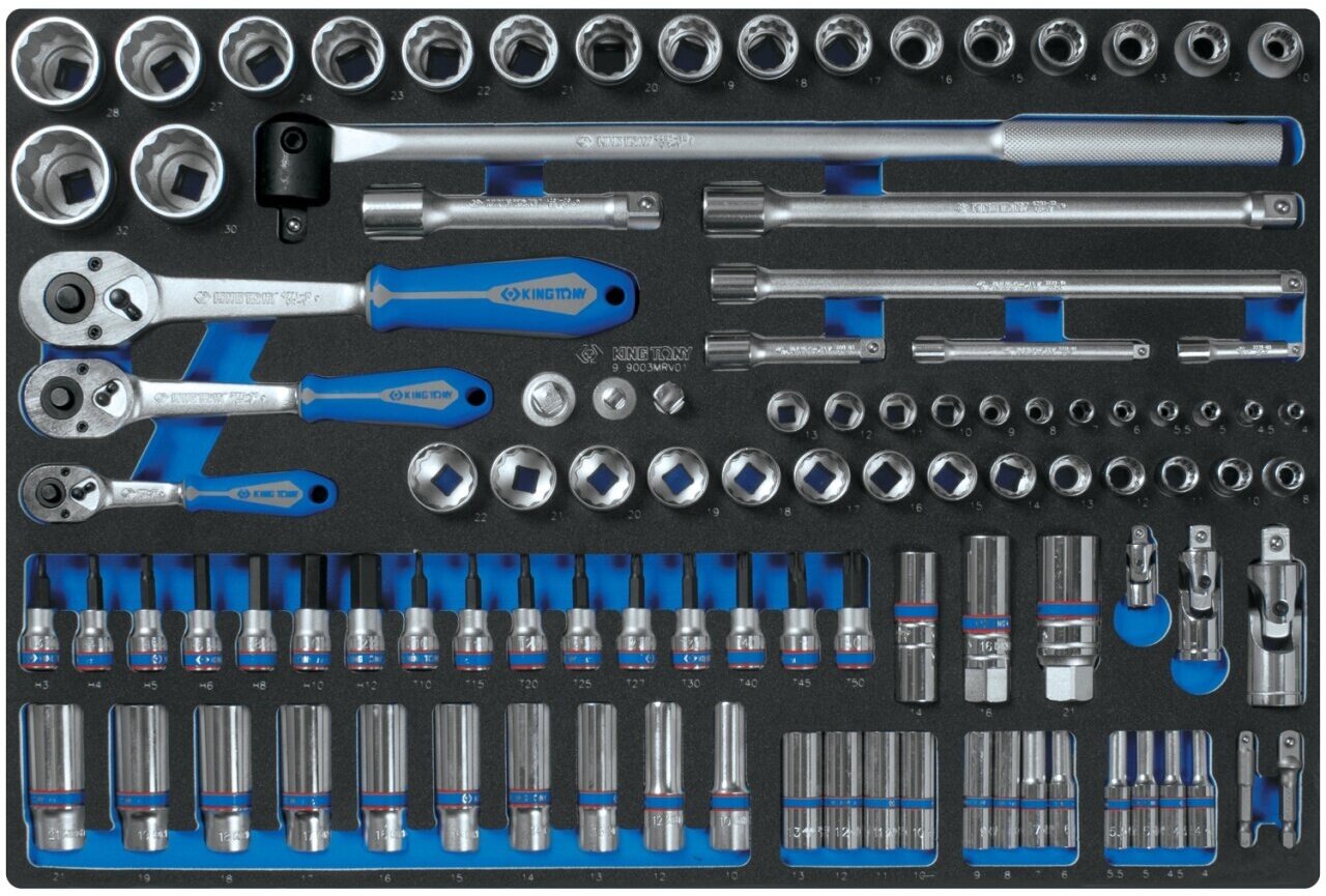 Набор торцевых головок 1/4", 3/8", 1/2" с принадлежностями, ложемент, 103 предмета KING TONY 9-9003MRV01