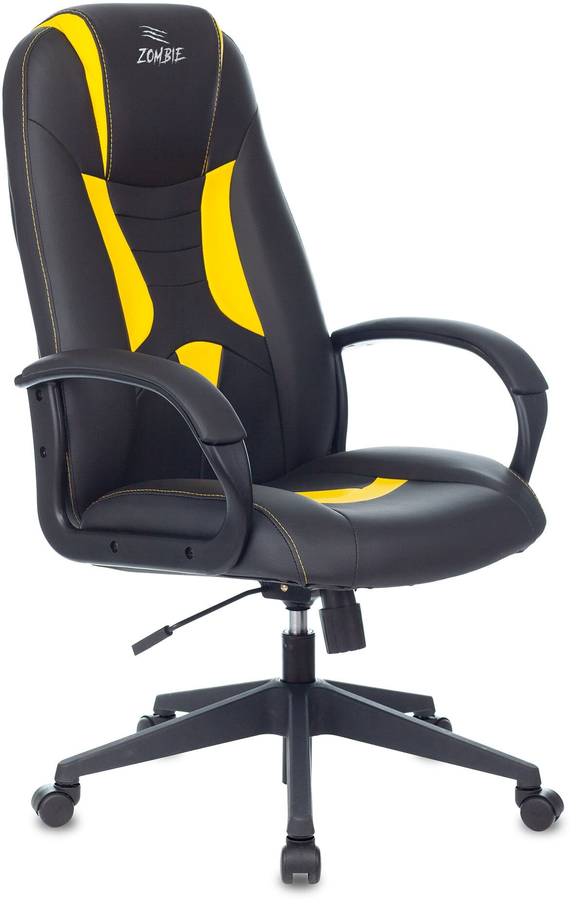 Кресло игровое Zombie 8 черный/желтый эко.кожа крестов. пластик - фотография № 6