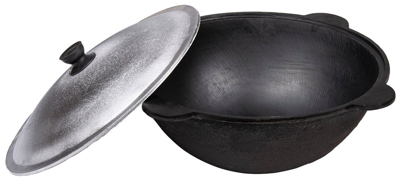 Узбекский чугунный казан 22л круглое дно с крышкой