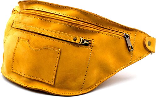 Сумка  поясная  спортивная, натуральная кожа, внутренний карман, регулируемый ремень, желтый