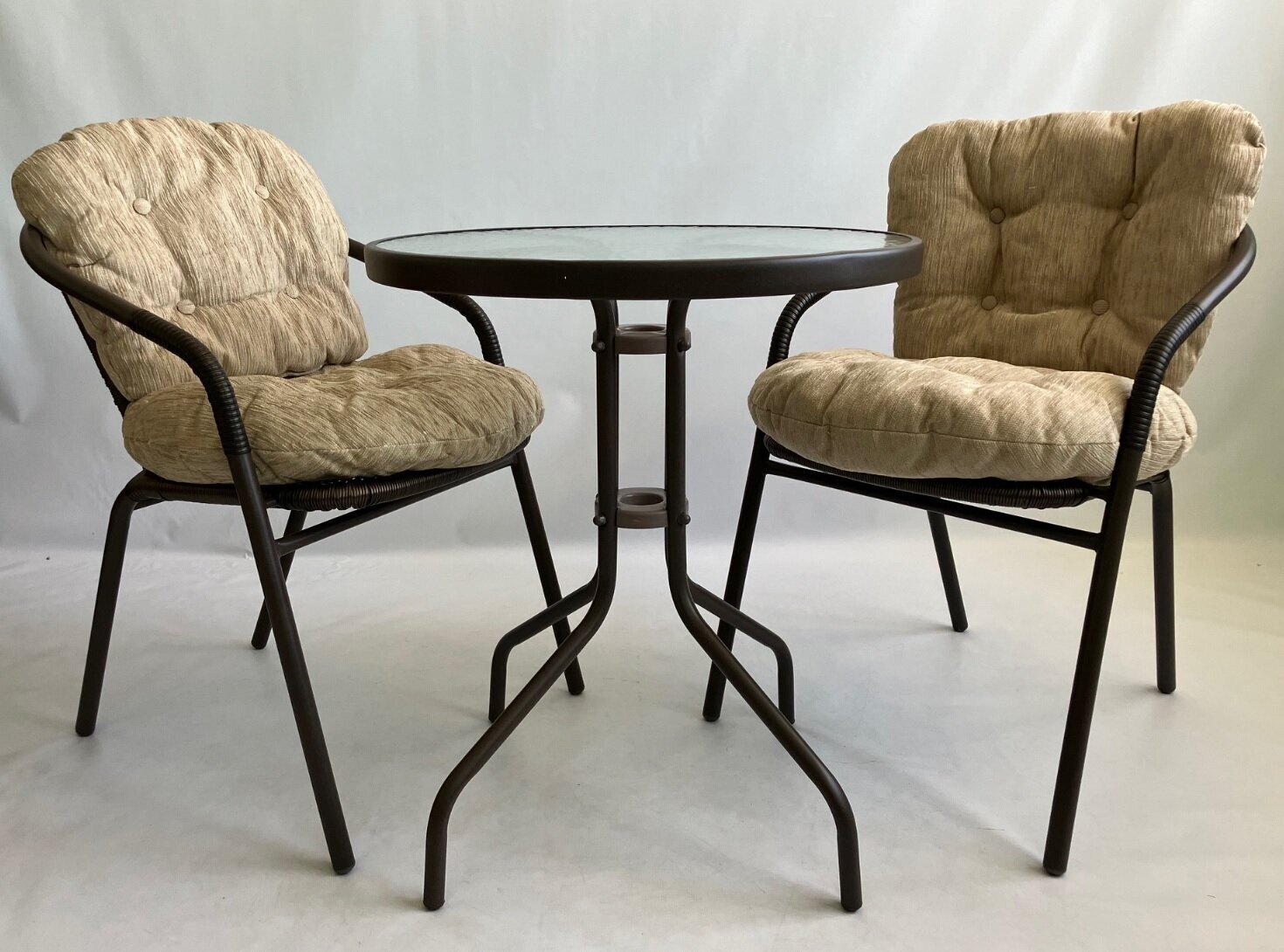 Комплект для сада и террасы «Радуга» 2 кресла и круглый стол, подушки съемные бежевые