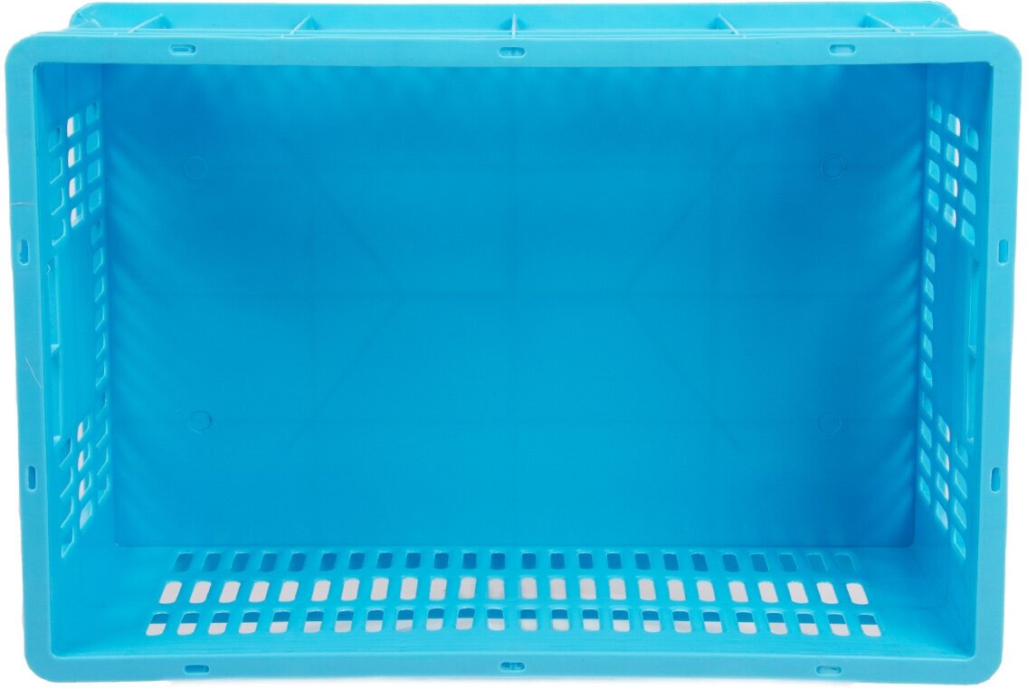 Ящик пластиковый для мяса и мясных продуктов(колбаса, фарш) 600х400х260 перфорированные стенки, голубой - фотография № 7