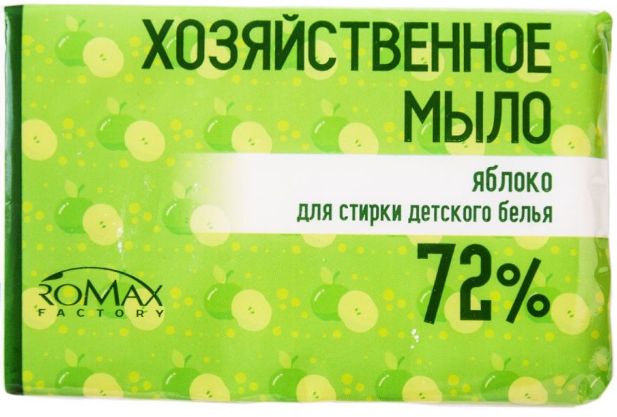 Romax Мыло хозяйственное для стирки детского белья твердое 72% для чувствительной кожи рук Яблоко 200 гр