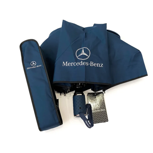 Зонт Мерседес (Mercedes), оригинал, в подарочной упаковке, премиальный, полный автомат, антиветер, синий