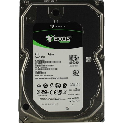 Жесткий диск SAS 4TB 7200RPM 12GB/S ST4000NM001B SEAGATE жесткий диск seagate exos 7e10 sas 4tb 7200rpm 6gb s 256mb st4000nm001b