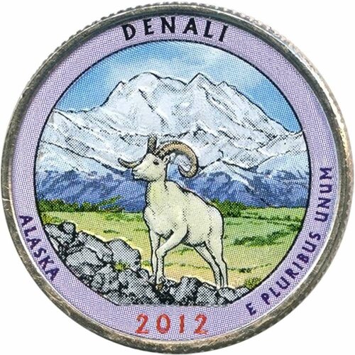 (015p) Монета США 2012 год 25 центов Денали Вариант №1 Медь-Никель COLOR. Цветная