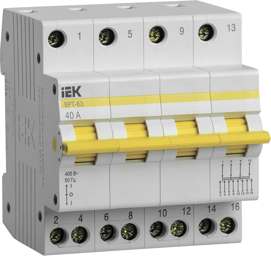 Выключатель-разъединитель трехпозиционный ВРТ-63 4P 40А, IEK MPR10-4-040 (1 шт.)