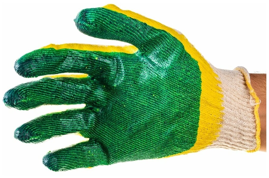 Перчатки рабочие Волга Полимер летексный облив зеленый 10 пар / рабочие защитные перчатки латекс - фотография № 1