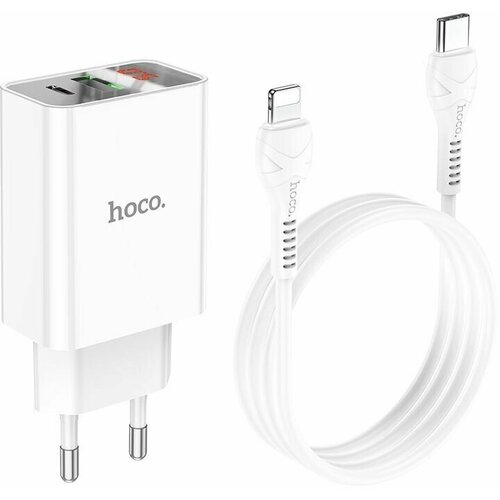 Зарядное устройство HOCO C100A ЗУ с USB + кабель IOS Lighting - Type-C 1м (PD20W+QC3.0, 3000mA) зарядное устройство hoco c100a зу с usb кабель type c type c 1м pd20w qc3 0 3000ma