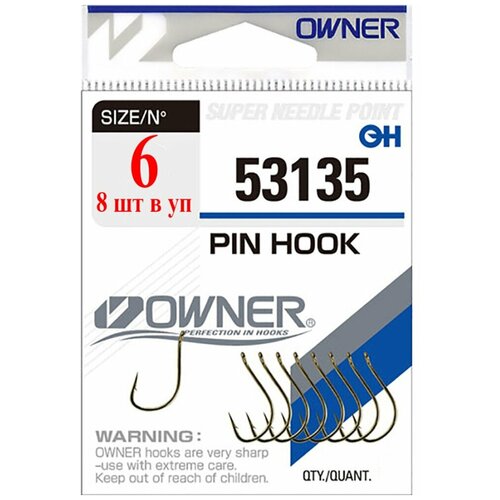 Крючки Owner 53135 Pin Hook Gold №6 (8шт в уп.)