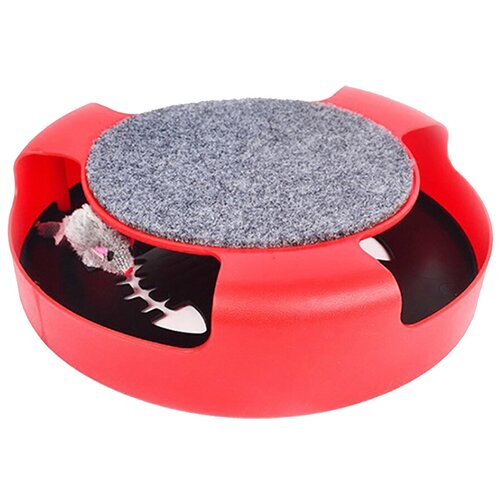 Игрушка мышь, когтеточка, круглая, напольная, красная, 26х26х7 см, Pets & Friends PF-MOUSE-03