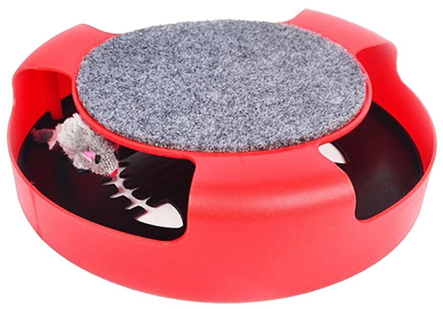 Игрушка мышь, когтеточка, круглая, напольная, красная, 26х26х7 см, Pets & Friends PF-MOUSE-03 - фотография № 1