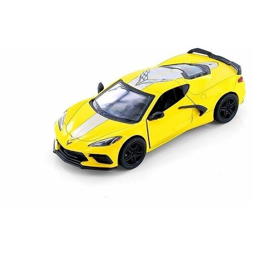 Металлическая машинка Шевроле Корвет Chevrolet Corvette 2021 Kinsmart 1:36 5432DKT инерционная, цвет желтый с рисунком детская инерционная металлическая машинка с открывающимися дверями модель 1963 chevrolet corvette sting ray красный