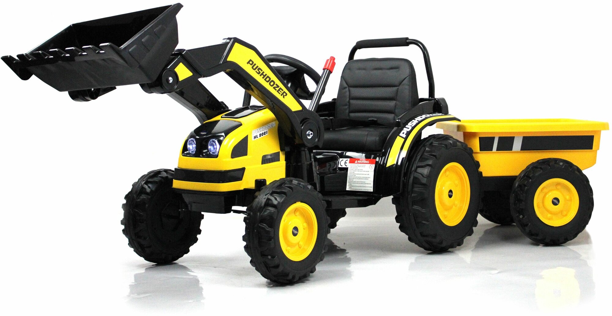 Детский электромобиль трактор-погрузчик с прицепом HL395 жёлтый